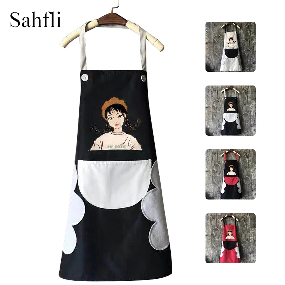Cleaning Aprons Pockets Cartoon Aprons Sleeves Apron Kitchen