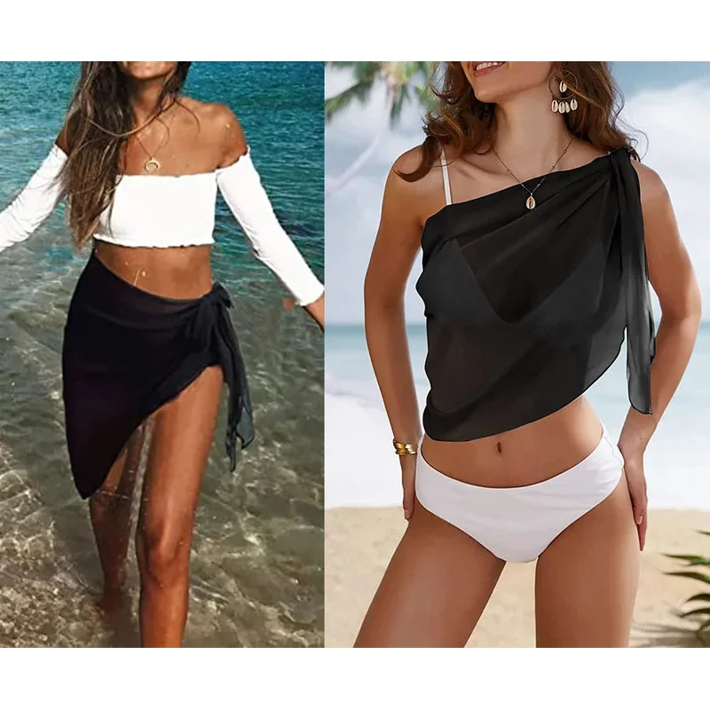 Women'S Beach Tie-Back Sarong Dress With Knotting Half-Length Skirt Quick-Drying Beach Bikini Apron Swimwear Wrap Dress 4