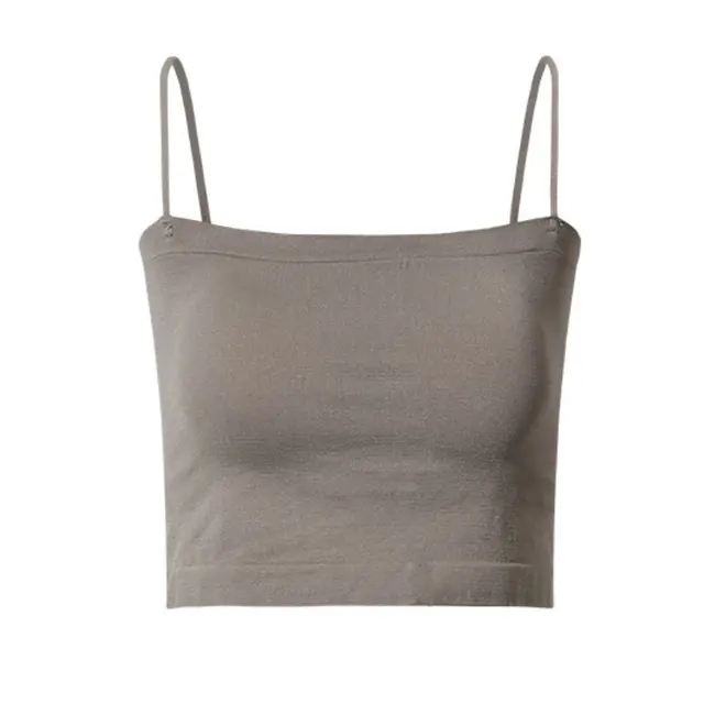 Top Female Sexy Bras Spaghetti Strap Crop Tops Wirefree Brassiere Fashion Camisole Seamless Underwear Top With Built In Bra Short-Brown