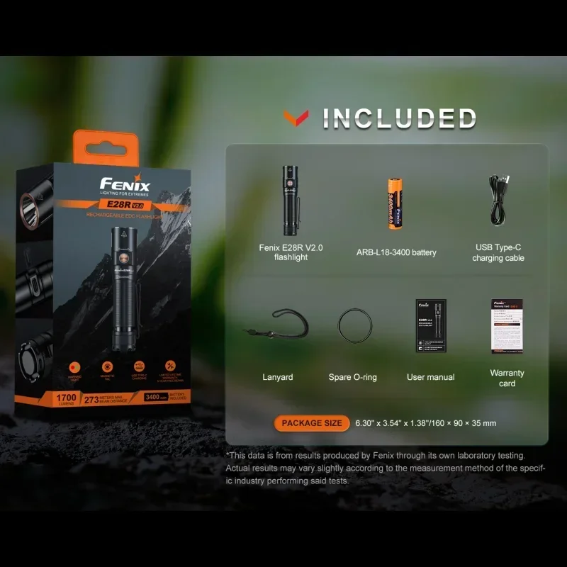 Fenix ޴ EDC , USB C Ÿ , 18650 3400mAh ͸, E28R V2.0, 1700 