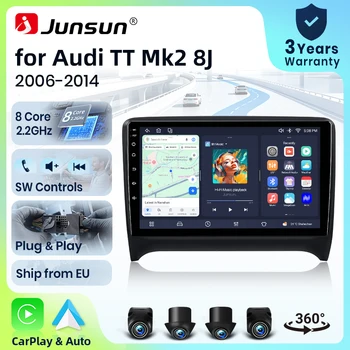 Radio para Auto Junsun de 8 Núcleos con 4G WiFi para Audi TT MK2 8J 2006 2007 2008 2009-2014, Pantalla IPS, CarPlay, Android Auto, GPS, Navegador, Estéreo, SWC, BT, FM, AM, RDS, DSP, 2Din, Mirror Link, Reproductor Multimedia, Chat de Voz con IA, Cámara 360 Opcional, Actualización OTA, Unidad Principal 1