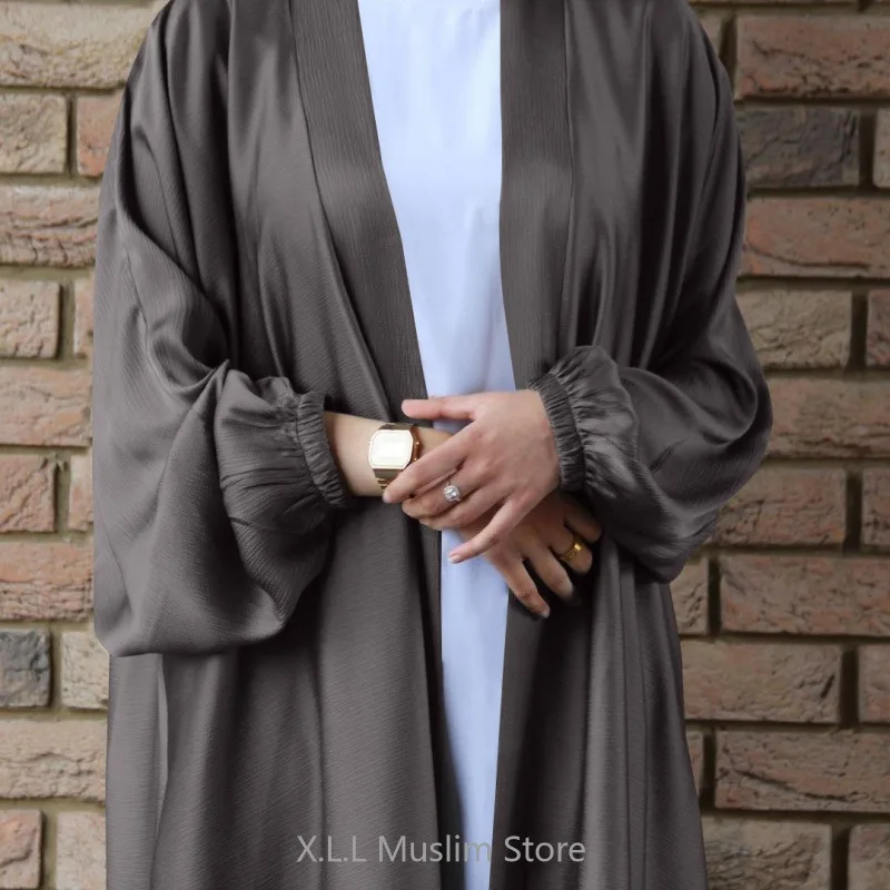 Prayer Clothes Women Satin Cardigan Robe Dubai Turkey Islamic Long-sleeved Dress For Femmle Muslim Abaya Dames 2024 Duba Dresses