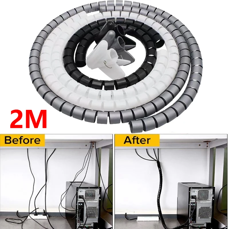 

2M Flexible Spiral Tube Cable Organizer Home Office Wire Wrap Cables Winder Cord Protector Storage Organization Tools