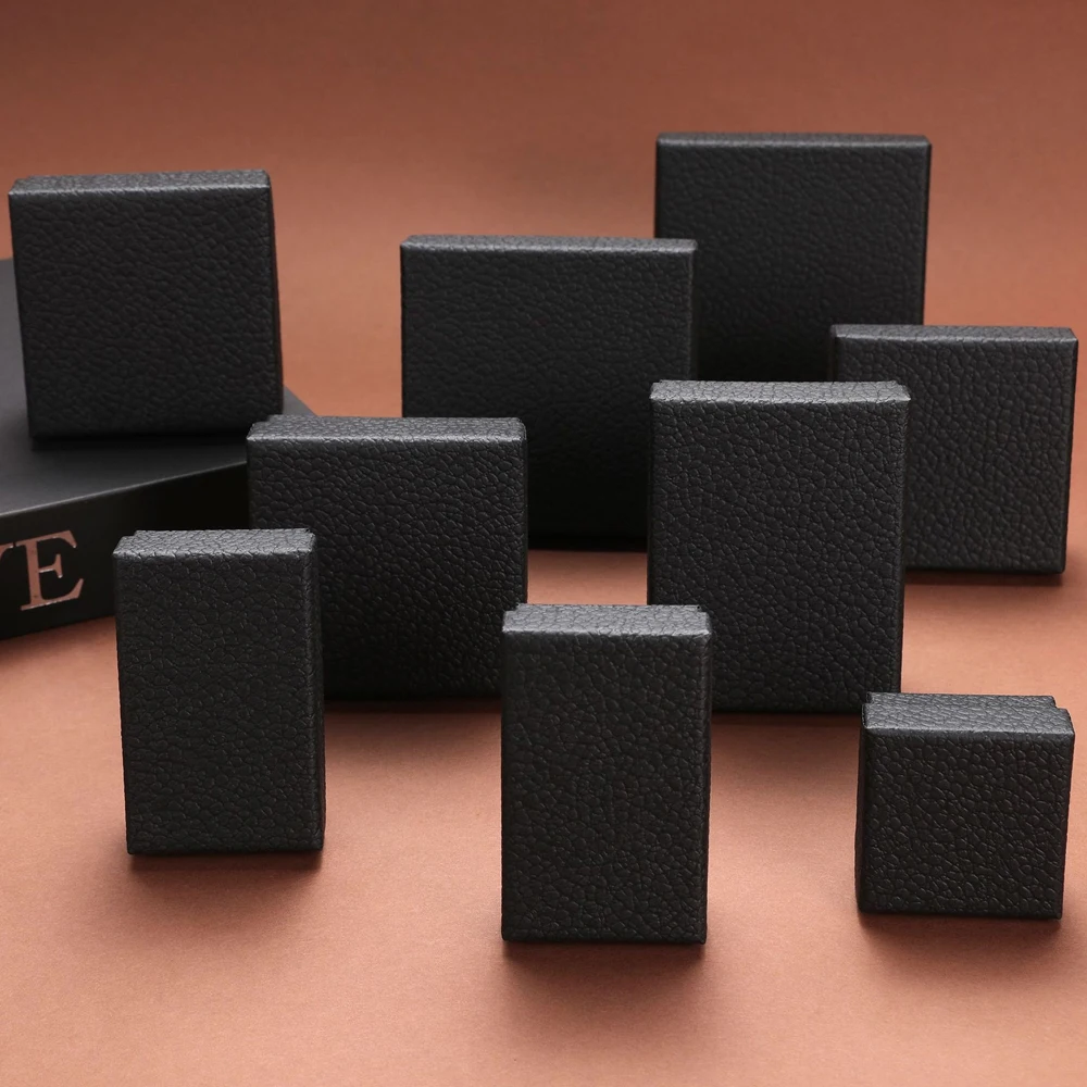 24pcs Black Litchi Stria Jewelry Box with Black Sponge Paper Cardboard Storage Packaging Perfume Ring Earring Pendant Display