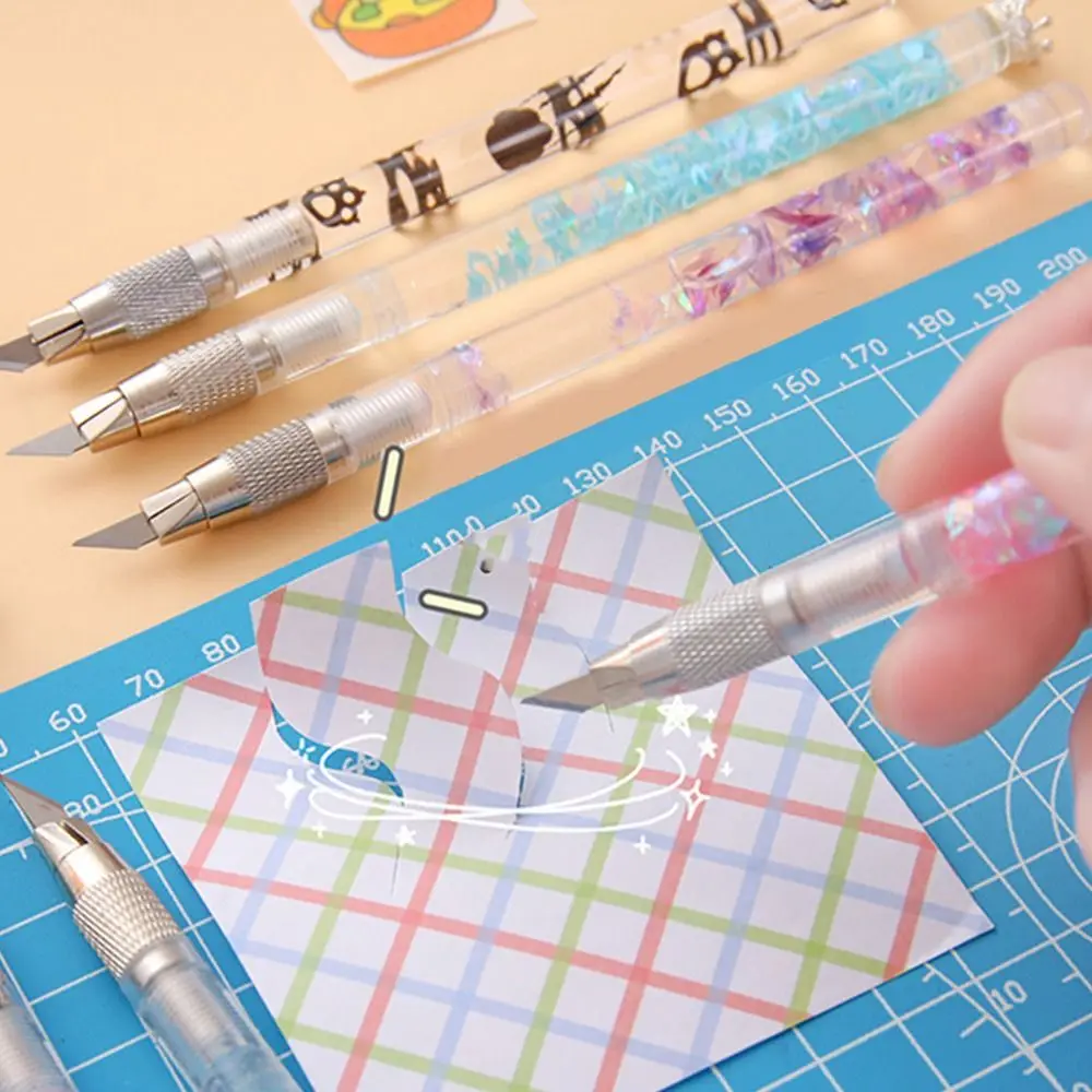 DIY Paper Cut Knife Quicksand Print Pattern Utility Knife Scrapbook Handmade Crafts Cutting Tool Precision Sticker Tape Cutter