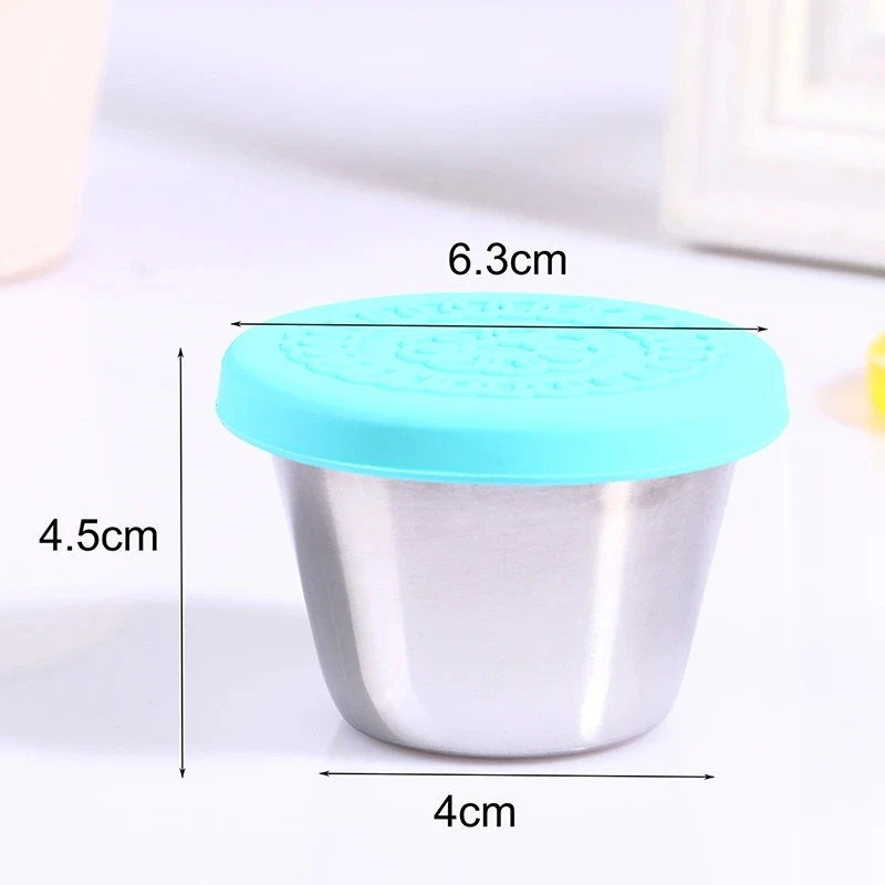 6pcs Salad Dressing Container, 1.7oz/50ml Leak-proof Stainless Steel &  Silicone Sauce Cups With Lid, Reusable Small Seasoning Containers, Suitable  For Lunch Box, Easy To Open, Picnic & Travel