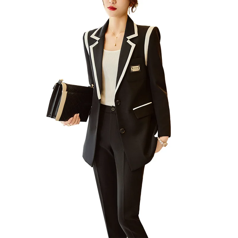 

White Suits High End Temperament Casual 2023 Spring New Fashion Business Slim Blazer And Pants Office Ladies Work Wear Black