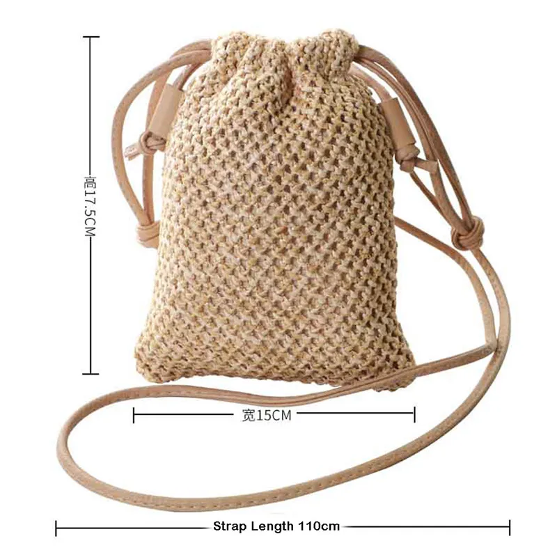 Women Straw Bag Retro Rattan Tote Handbag Woven Summer Beach Shoulder Bags Drawstring Bag Purses City Bag Sport Tote