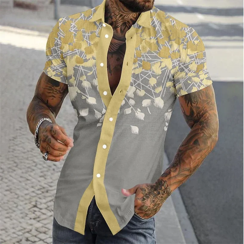 

Floral Business Casual Men's Printed Shirt Street Work Out Summer Lapel Short Sleeve Yellow 8 Colors XS-5XL Fast Shipping 2024
