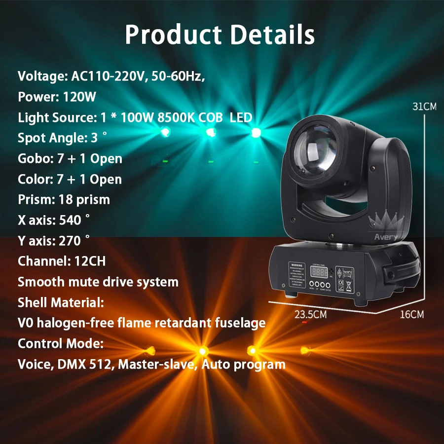 LED Beam Spot Moving Head, 18 prismas, 100W, DMX512, Disco Party, DJ, casamento, Iluminação de Natal, 1-12Pcs, venda quente