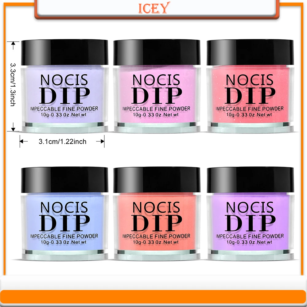 Icey Beauty 단색 네일 침수 파우더, DIP 디핑 파우더 세트, 데일리 프렌치 네일, 10g, 6 개