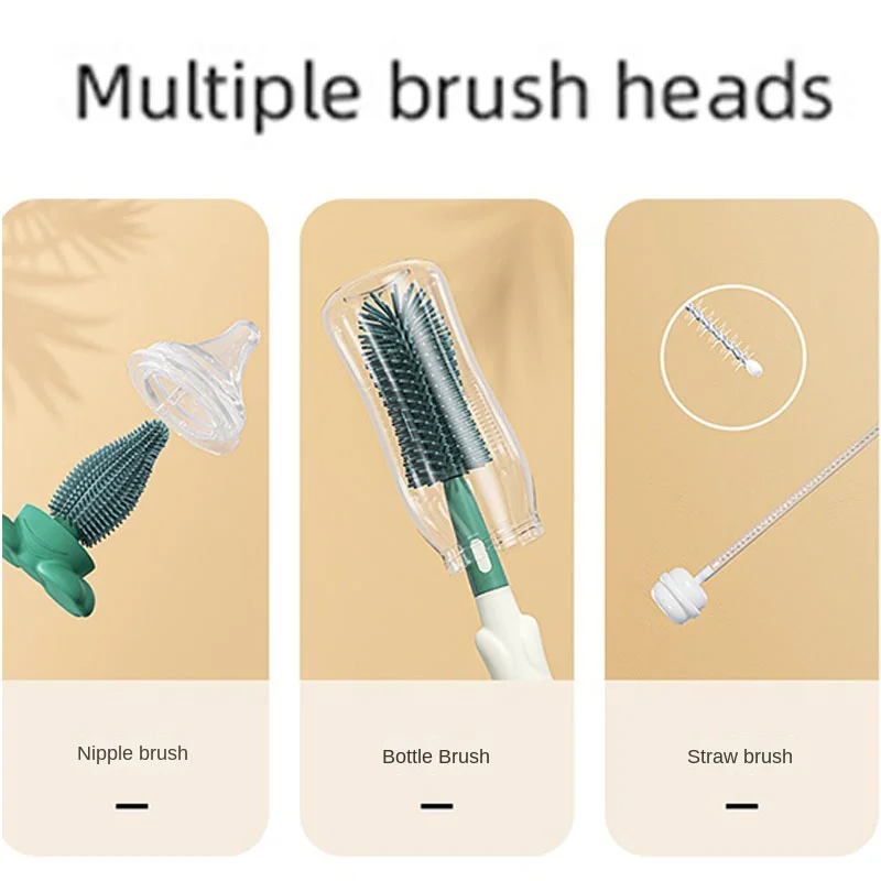 3 In 1 Pacifier Bottle Brush Set Baby Silicone Cup Nipple Cleaning Brushes