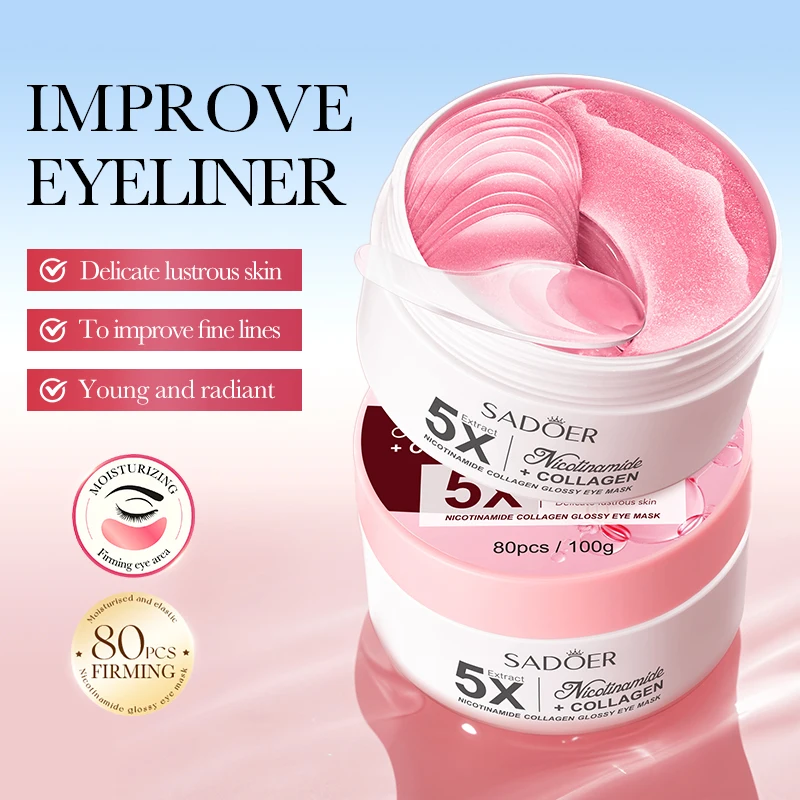 60pcs SADOER 24K Golden Crystal Collagen Eye Mask Anti Dark Circles Moisturizing Anti Wrinkles Anti-aging Seaweed Eye Patches