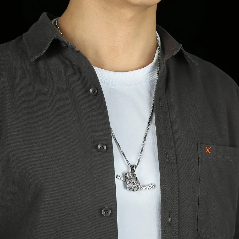 Fashion Ice Hockey Gloves Sticks Pendants Stainless Steel Men's Punk Necklaces High-end Couples Casual Sports Party Jewelry 6