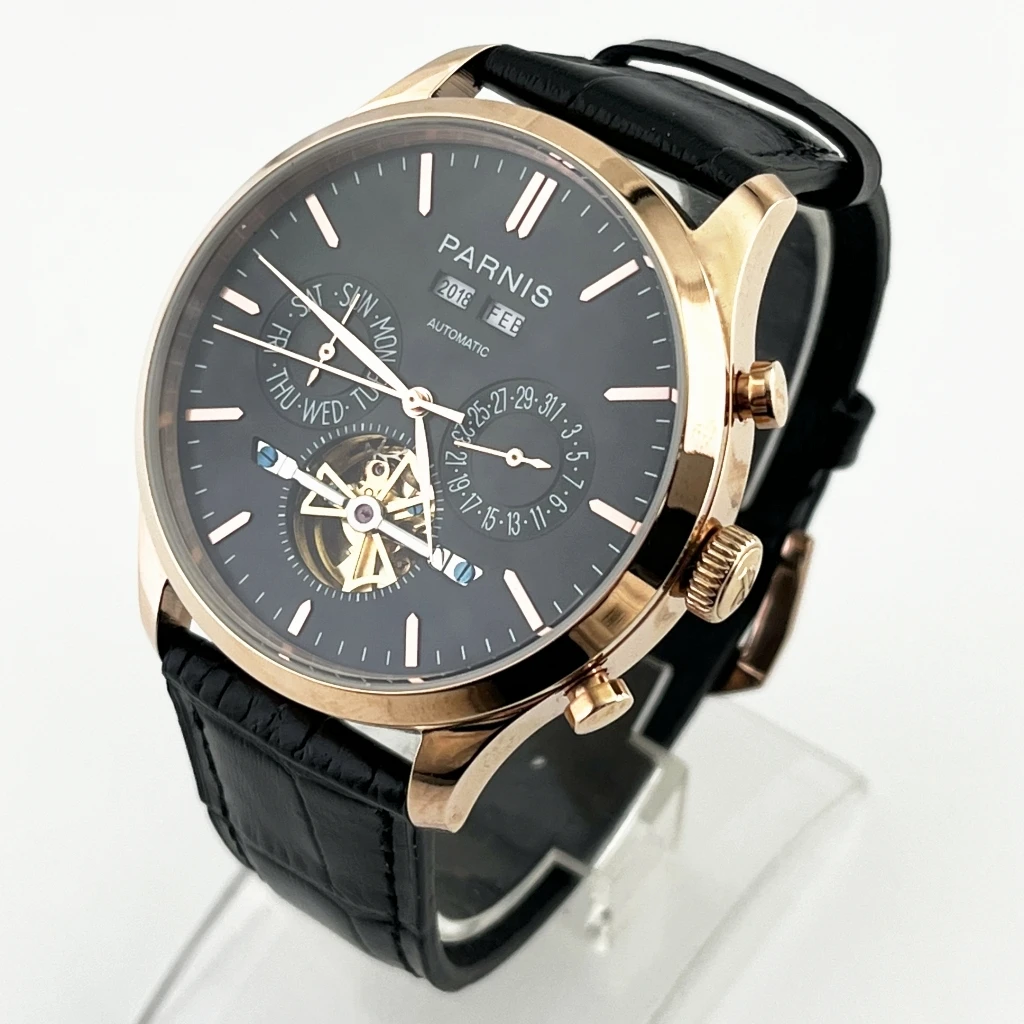 

Parnis 43mm Black Dial Automatic Mens Fashion Wrist watch Multifunction Automatic(self-winding) Movement