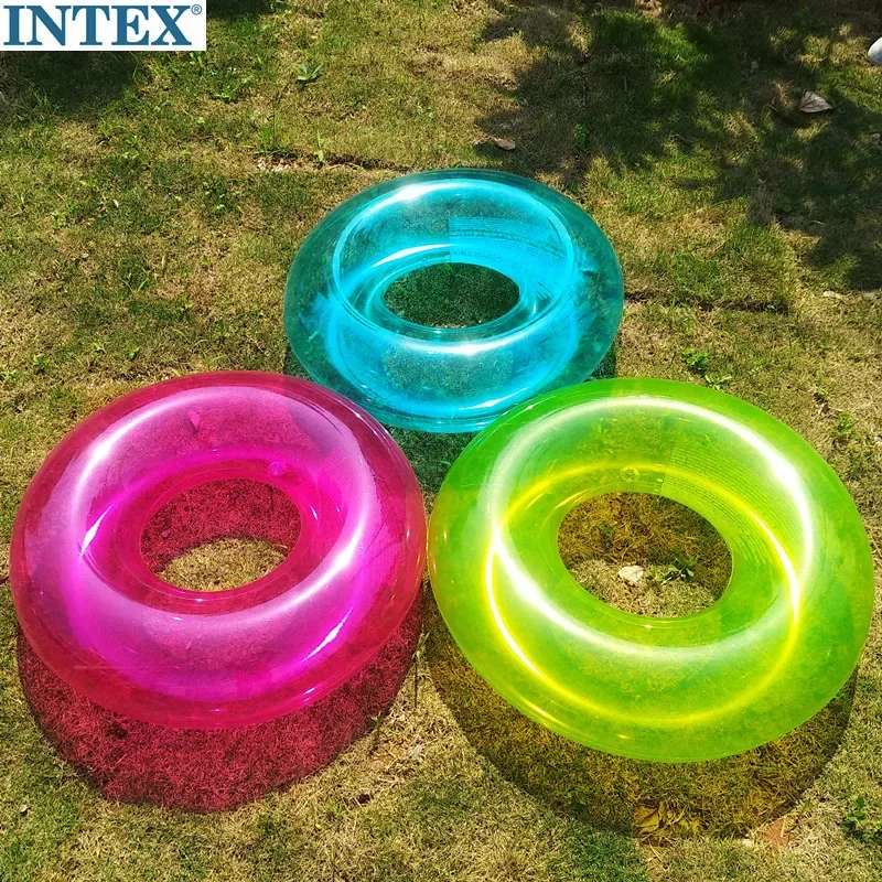 Intox59260 Transparent Swimming Ring Adults Children Water Inflatable Bed Popular Photography Green/Pink/Blue Lifesaving Ring