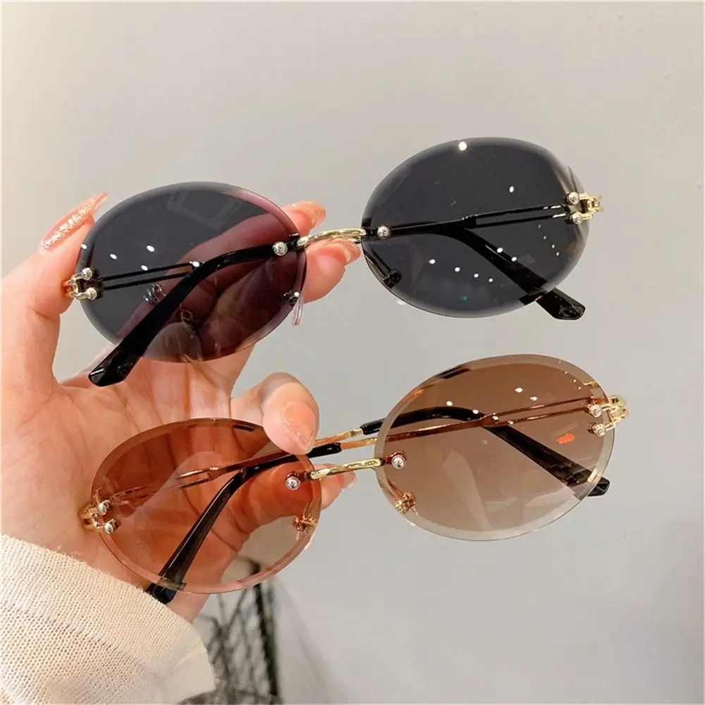 

Rimless Oval Sunglasses Fashion Gradient Lens Metal Punk Sun Glasses UV400 Protection Frameless Shades for Women & Men