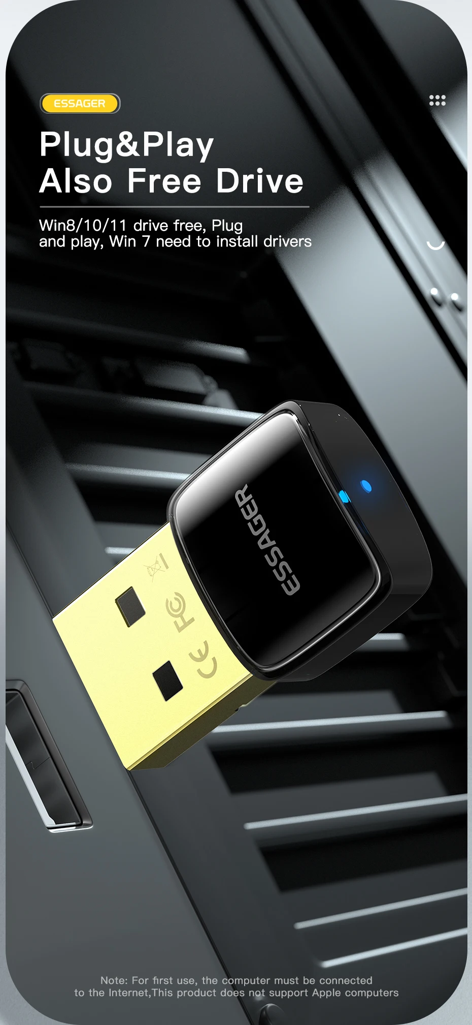 USB Bluetooth 5.0 Adapter Dongle for PC Laptop Speaker Wireless Mouse Earphone M