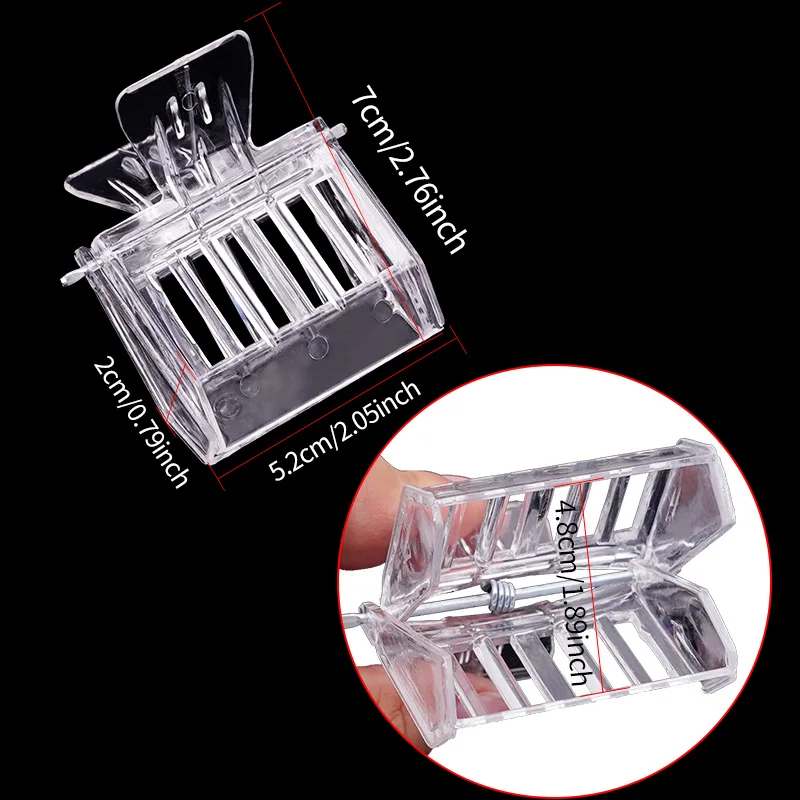 1pcs Bee Queen Cage Transparent Plastic Clip Cage Bee Catcher Box Stainless steel clamp Beekeeping Equipments Beekeeper Equip 3