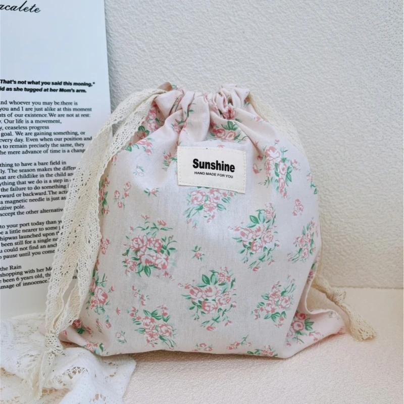 Portable Printed Flower Mommy Bag Baby Diaper Bag Cotton Nappy String Pocket
