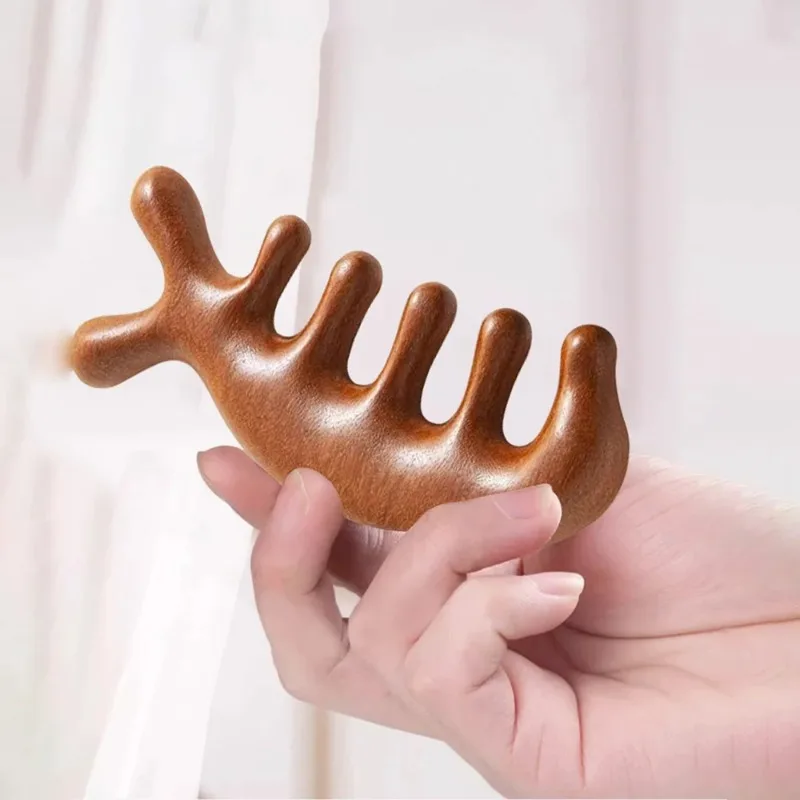 Meridian Massage Comb Five Teeth Stemless Chinese Acupuncture and Moxibustion Hair Comb Blood Circulation Sandalwood Practical