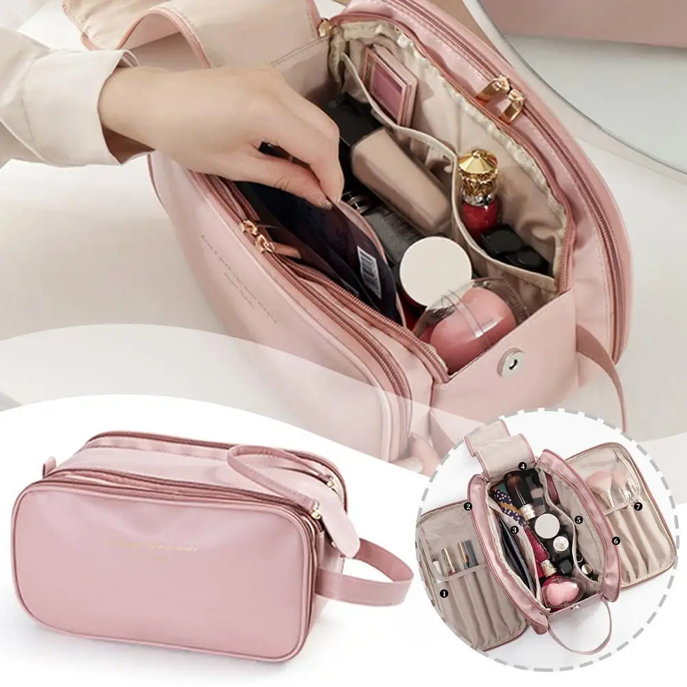 

Large Travel Cosmetic Bag for Women Leather Makeup Organizer Female Toiletry Kit Bags Make Up Case Storage Pouch Luxury Lad D5O1