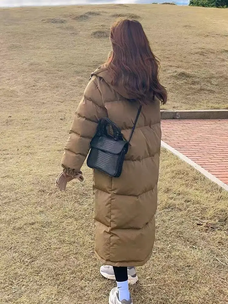 2023 New Korean Cotton Coat Women's Long Knee Length Student Down Cotton Coat Thickened Cotton Coat Winter Coat Women