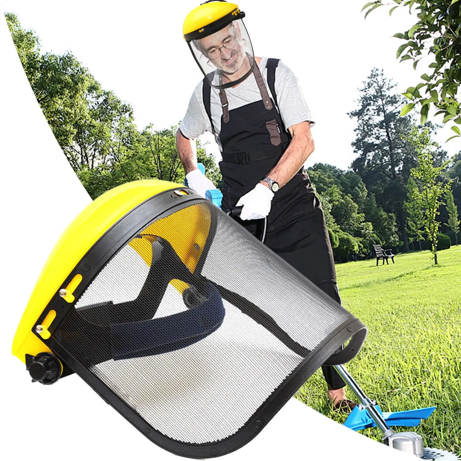 new 1PCS Garden Grass Trimmer Safety Helmet Hat With Full Face Mesh Splash Proof Face Screen Safety Protective Mask