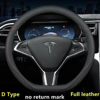 Nappa Leather Car Steering Wheel Cover For Tesla Model 3 Y S X 2019 - 2025 4 Seasons 36-38 CM Black Auto Interior Accessories 6