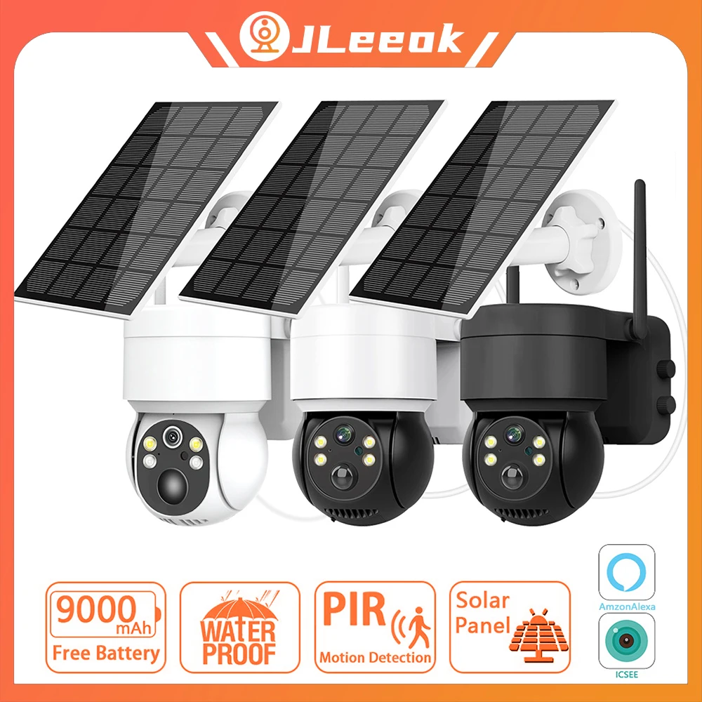 

JLeeok 5MP WIFI Solar Outdoor Camera PIR Human Detection Battery Security Surveillance Camera Color Night Vision iCSee Alexa