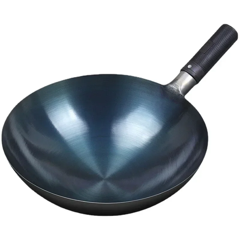 Iron Wok 32/34cm Seasoning Blue Iron Wok Uncoated Nonstick Pot Lightweight Classic Chef Wok Outdoor Kitchen Cookware for Gas Stove