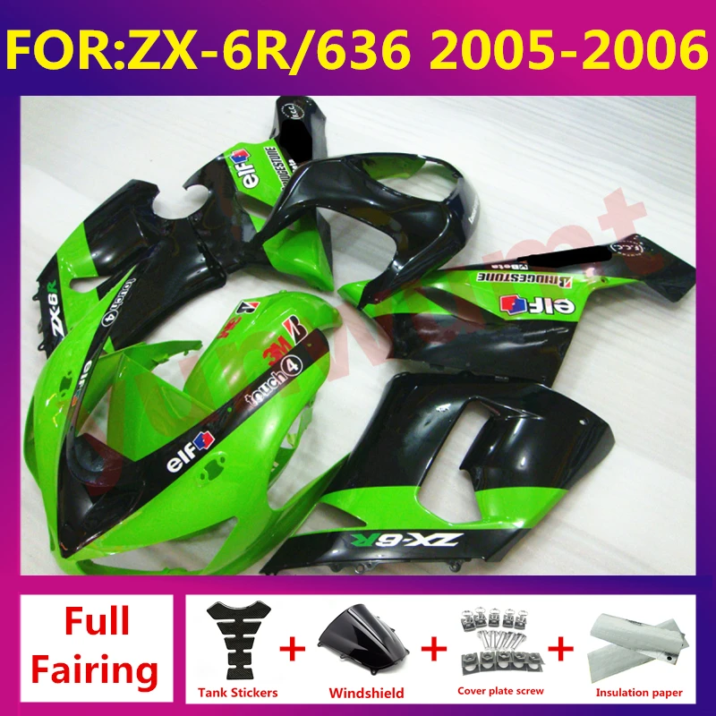 

New ABS Motorcycle Fairing kit Fit For kawasaki ZX6R 636 ZX-6R zx-6 2005 2006 05 06 full fairings bodywork zxmt set green black