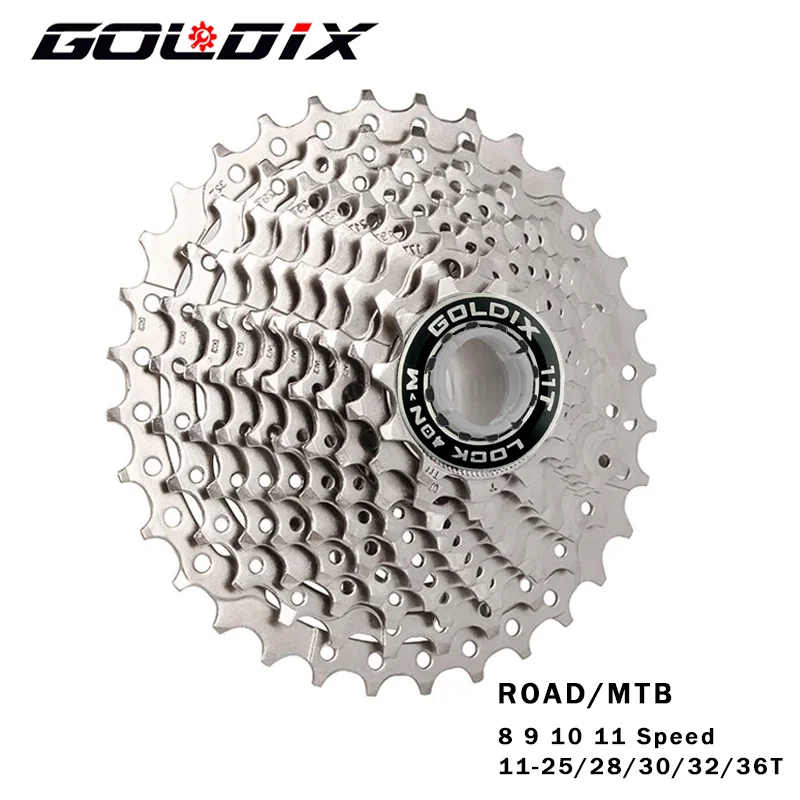 GOLDIX-Cassete de bicicleta de estrada para Shimano SRAM, roda livre, roda dentada MTB, 8, 9, 10, 11 velocidades, 11-25T, 28T, 32T, 34T, 36T