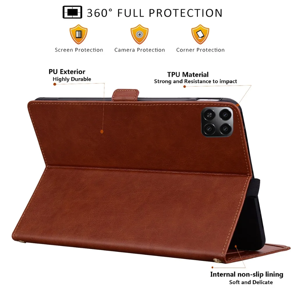 Premium Protective Flip PU Leather Tablet Case - Business Wallet Style