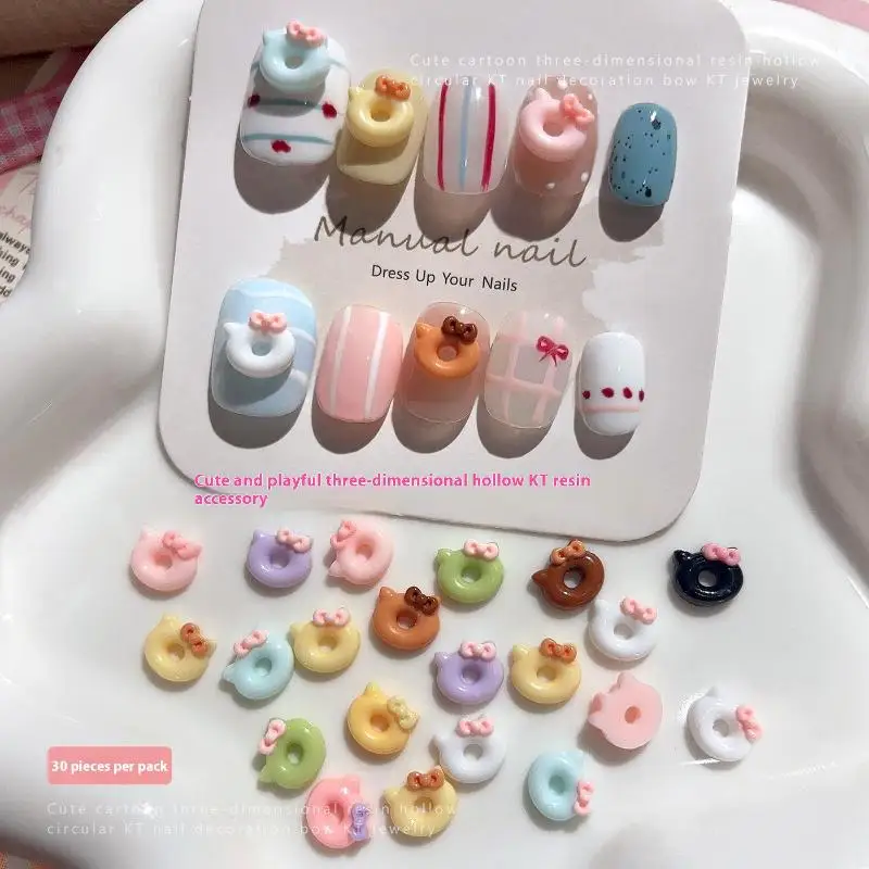 30Pcs Mix Cartoon Doughnut Nail Charms - Cute Manicure Decals, DIY Nail Art Decorations Accessories for Salon Home