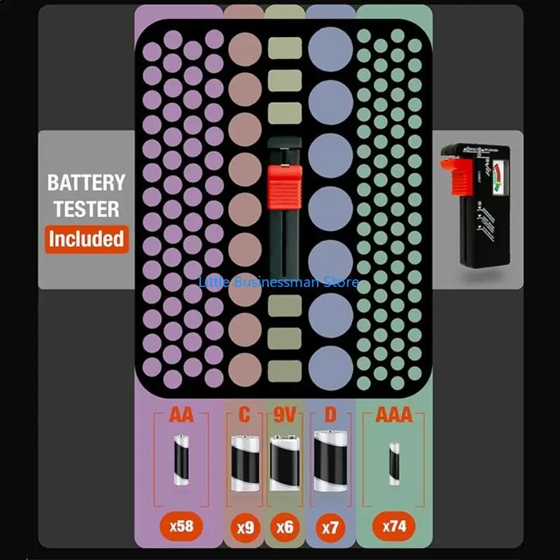 Batterie-Tragetasche mit großer Kapazität, Aufbewahrungstasche für mehr als 150 Batterien mit Tester M76A – Detail 7