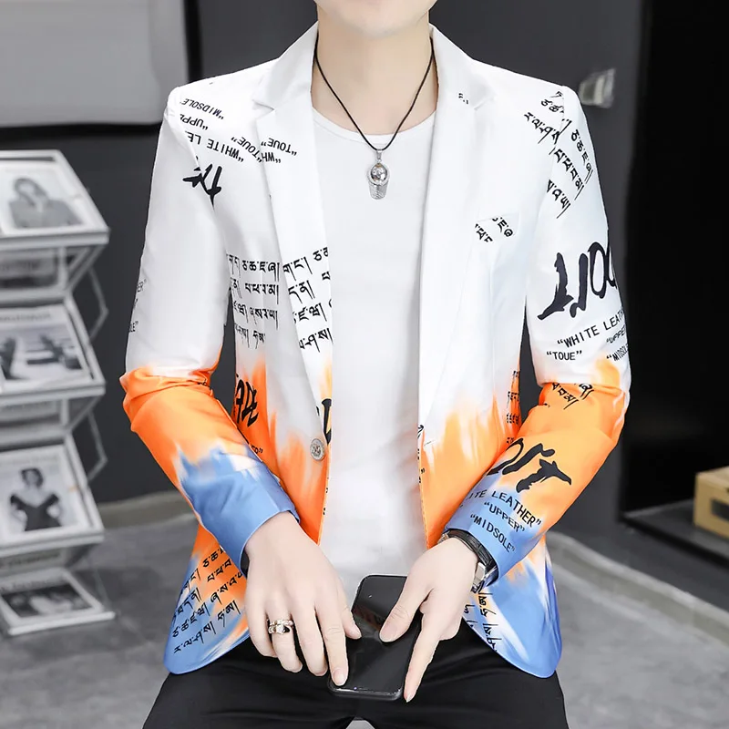 Gradient Color Blazer Spring New Fashion Alphabet Print Suit Jacket Men Business Slim Fit Formal Social Party Tuxedo Blazer men suits jackets