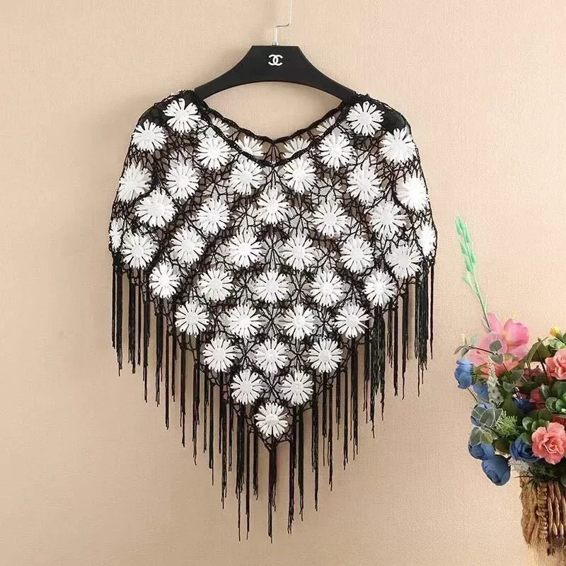 Fashion Trend Shawl Women's Hollow Summer Skirt with Dress Cape Top Loose Handmade Crochet Knitted Blouse Waistcoat