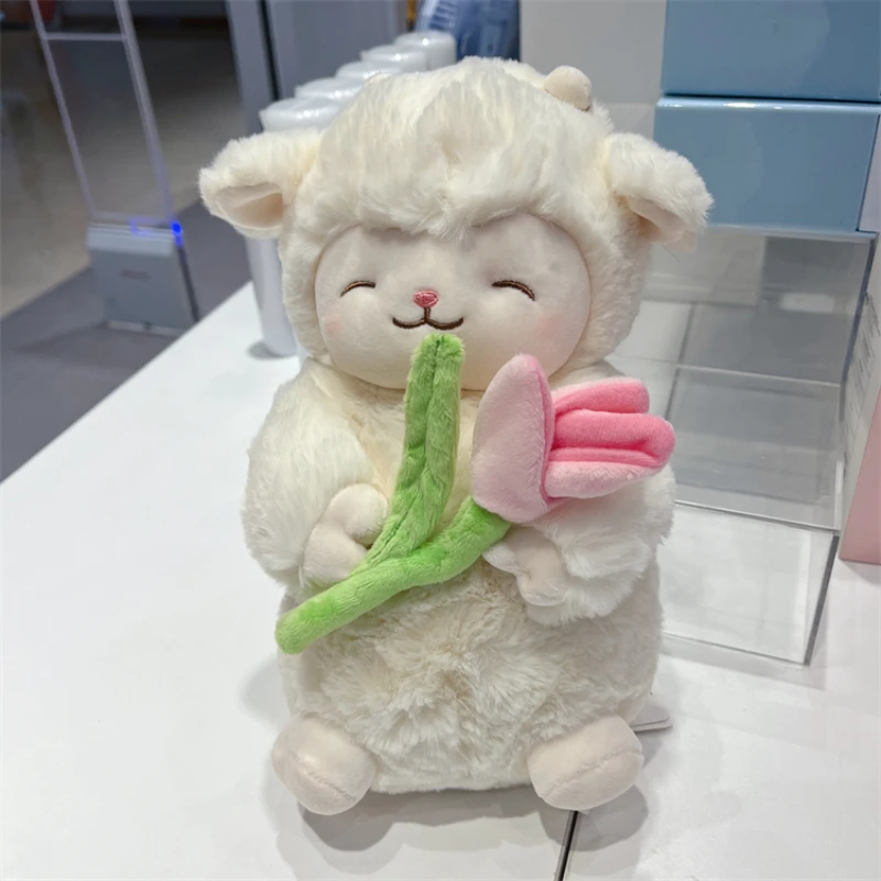 램홀드 튤립 스위트 화이트 양 꽃 부드러운 설탕 박제 포옹 인형 봉제 장난감, 아이 소녀 생일 크리스마스 선물, 1 개