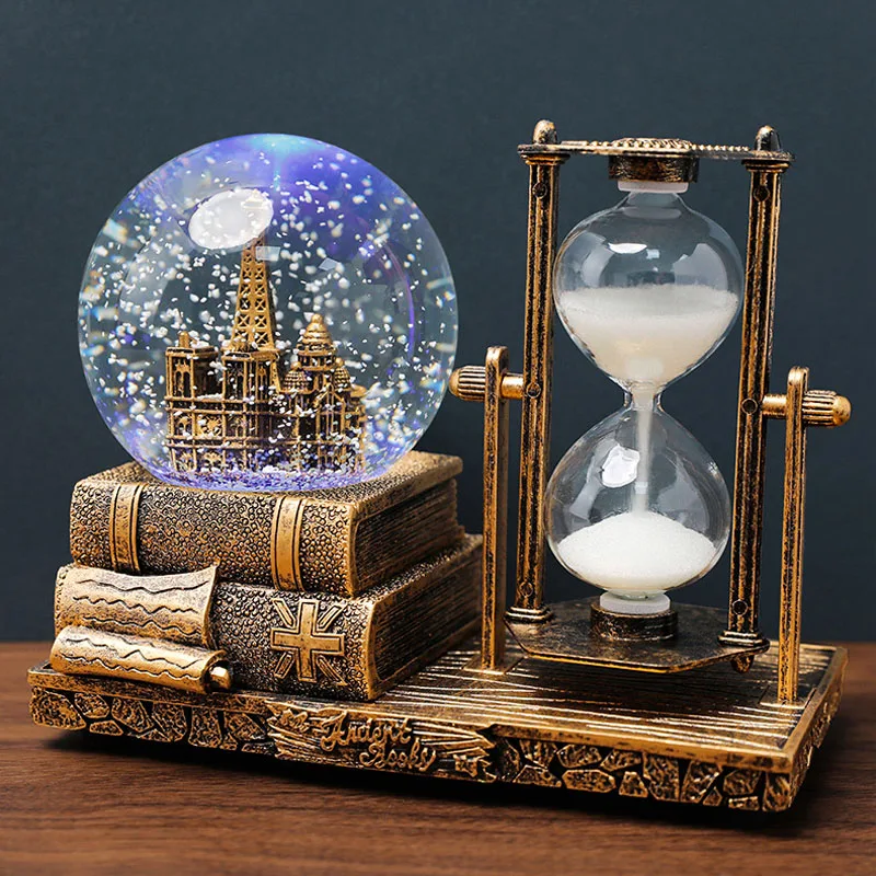 Time Crystal Ball Hourglass Antique Eiffel Tower Quicksand Luminous Snowball Crystal Ball Antique Glass Ball Table Decoration