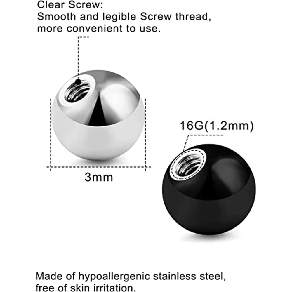 16/64 Pcs Externally Threaded Piercing Balls Stainless Steel Replacement Balls Piercing Parts Lip Tragus Helix Body Jewelry 16G piercing jewelry,body piercing jewelry,body jewelry