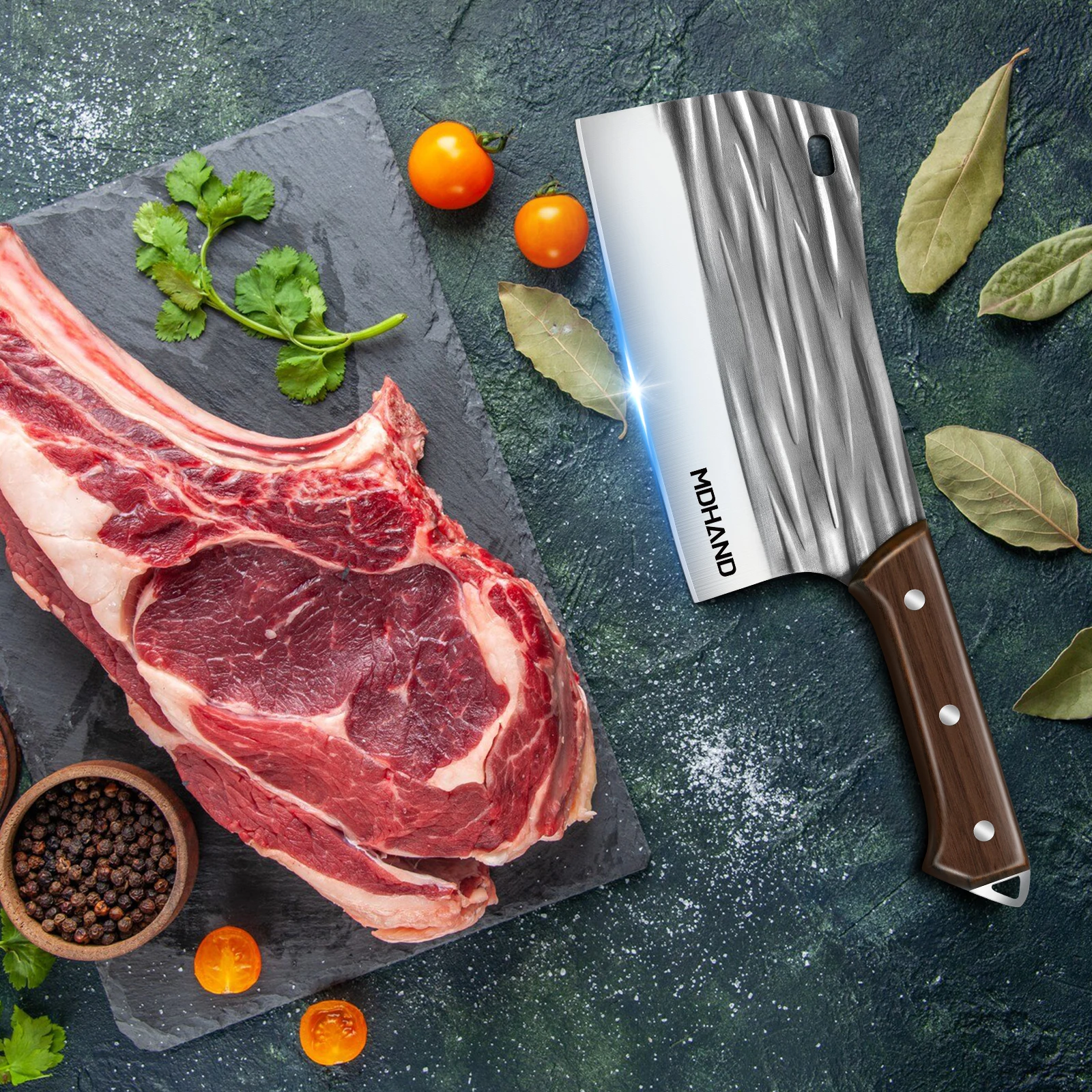 DFITO Geschmiedetes Fleischbeil aus Hochkarbon-Stahl, Hackmesser mit Ergonomischem Holzgriff, Vielseitiges Küchenmesser für Fleisch und Gemüse – Detail 7