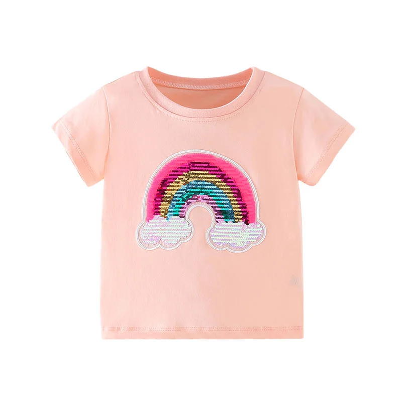 

Jumping Meters 2-7T Rainbow Girls T Shirts Summer Children's Clothing Hot Selling Short Sleeve Kids Tees Tops Baby Costume Shirt