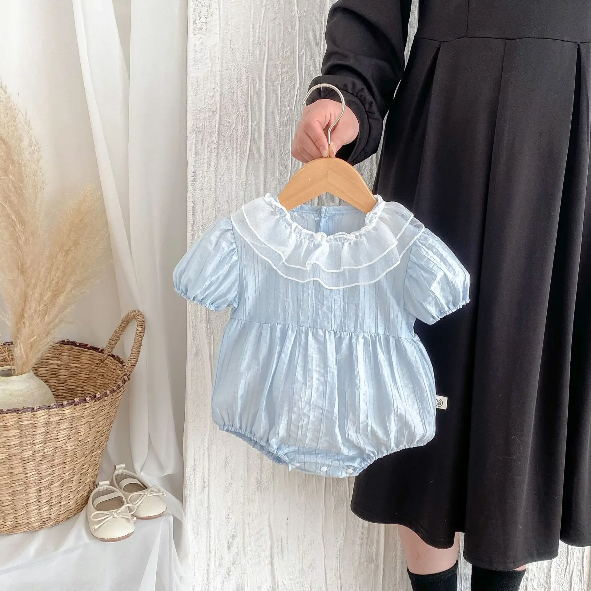Sweet Baby Girl Summer Romper Ruffle Collar Bubble Sleeve Full Month One Year Old Clothes Cotton Crawling Suit Baby Gear