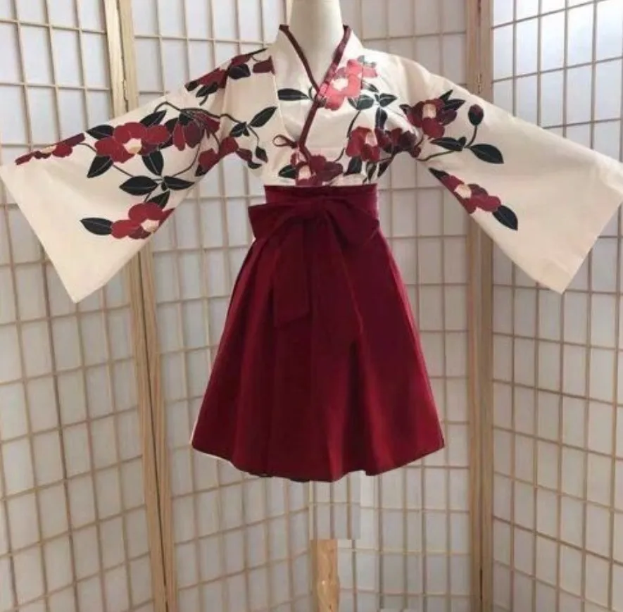 Japanese Kimono Cardigan Japanese Kimono Japanese Kimono Shirt Kimono Sakura Girl Japanese Style Floral Print Vintage Dress Woman Oriental Camellia Love Costume Haori Yukata Asian Clothes