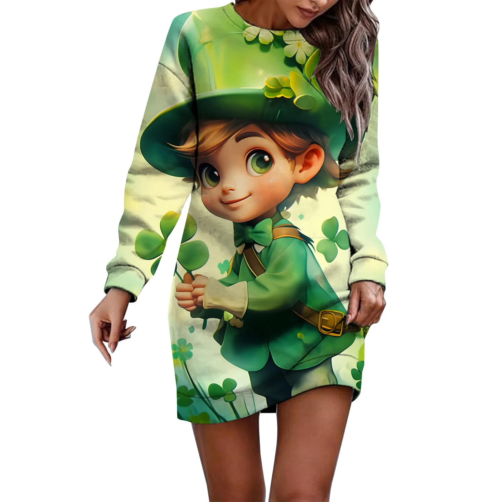

St. Patrick's Day 2024 Women's Fashion St. Patrick's Day Printed Round Neck Long Sleeved Graphic Green Carnival Festival