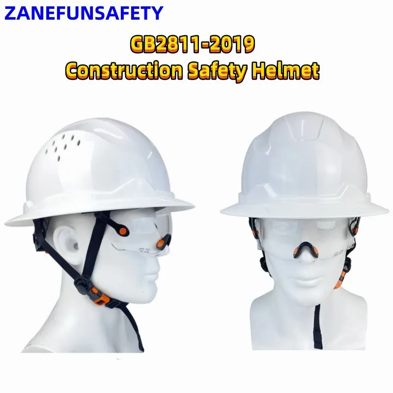 Construction Safety Helmet with Goggles Full Brim Industrial Breathable Work Helmet Lightweight Ventilated Safety