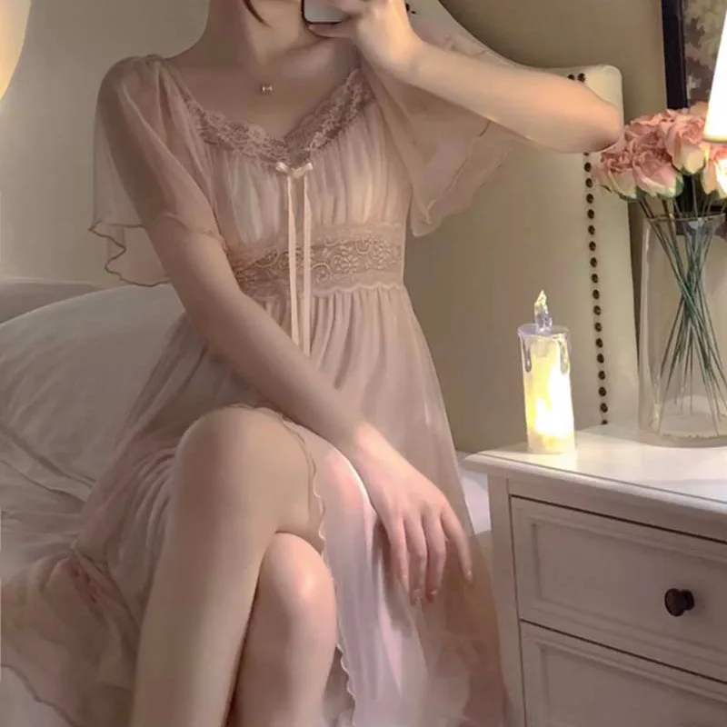 قمصان نوم نسائية بأكمام قصيرة من الساتان ، ملابس ن...