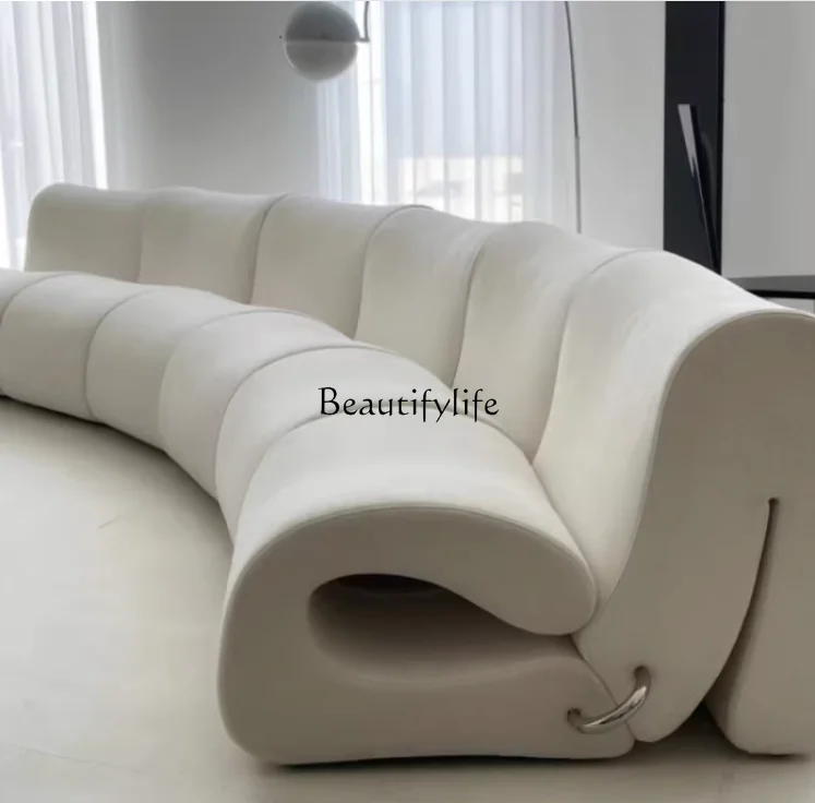 

2023 New 56-Degree Design Italian Minimalist Water Ripple Sofa Light Luxury Curved Fabric Lambswool Sofa