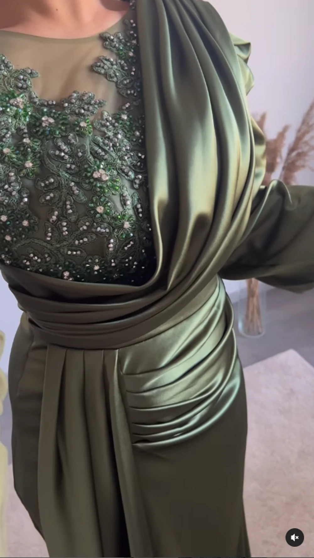 High Split Elegant O-Neck Sexy Pleated Appliques Mermaid Evening Gown Custom Made Formal Party Dress Puffy Sleeves Prom Dresses